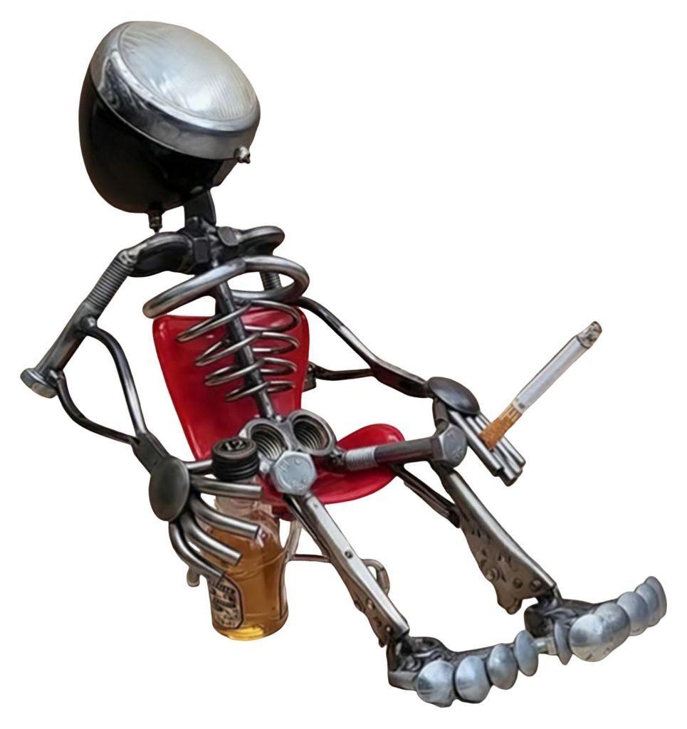 Metallene Glühbirnenfigur, sitzender Glühbirnenkopf, Mann, Ornament, mechanische Kunst, Sammlerstatue für Zuhause, Schreibtisch, Schrankdekoration