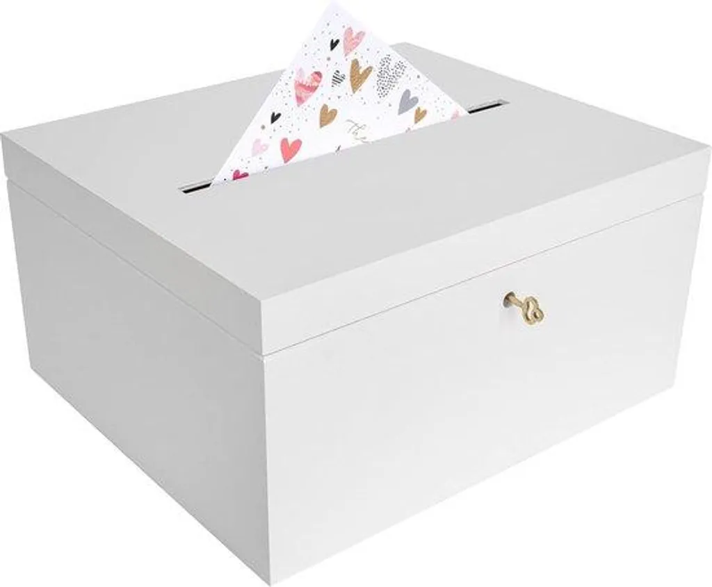 Boîte blanche en bois avec couvercle et clé pour mariage 30x20x20 cm