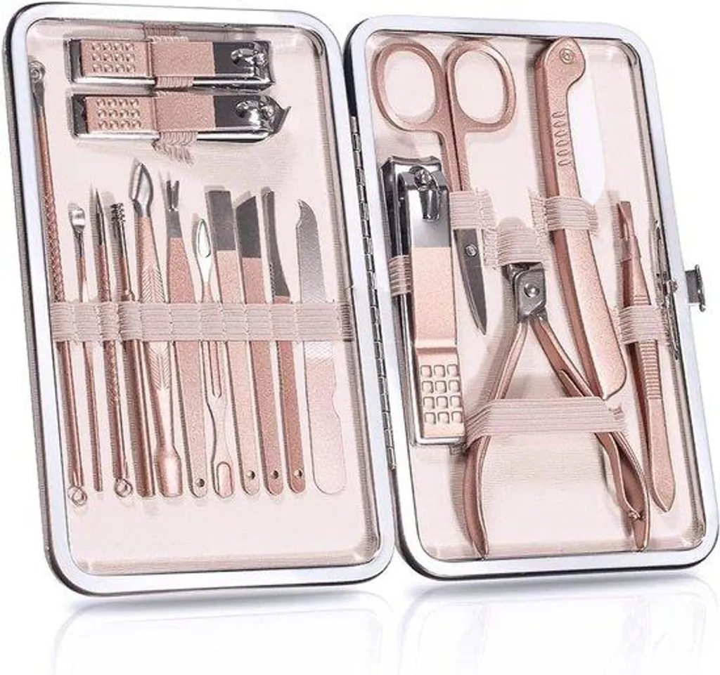 Kit manucure de voyage 18 en 1 avec trousse de rangement compacte en PU