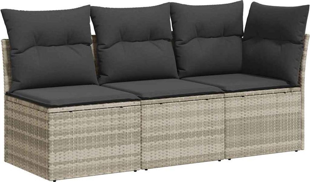 vidaXL Gartensofa mit Kissen 3-Sitzer Hellgrau Poly Rattan