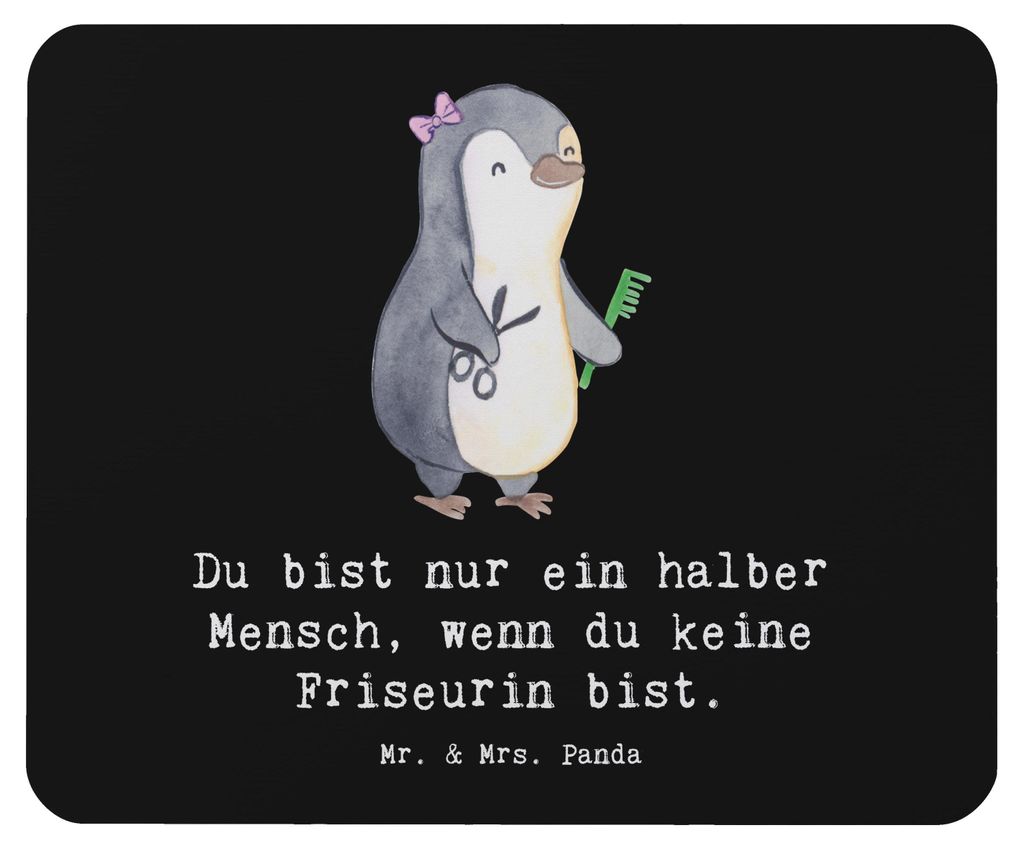 Mr. & Mrs. Panda Mousepad Friseurin Herz - Schwarz - Geschenk, Mouse Pad, Lustig, mousematte, Spruch, laptop, Friseursalon, pc, Mauspad, Beruf, Er...