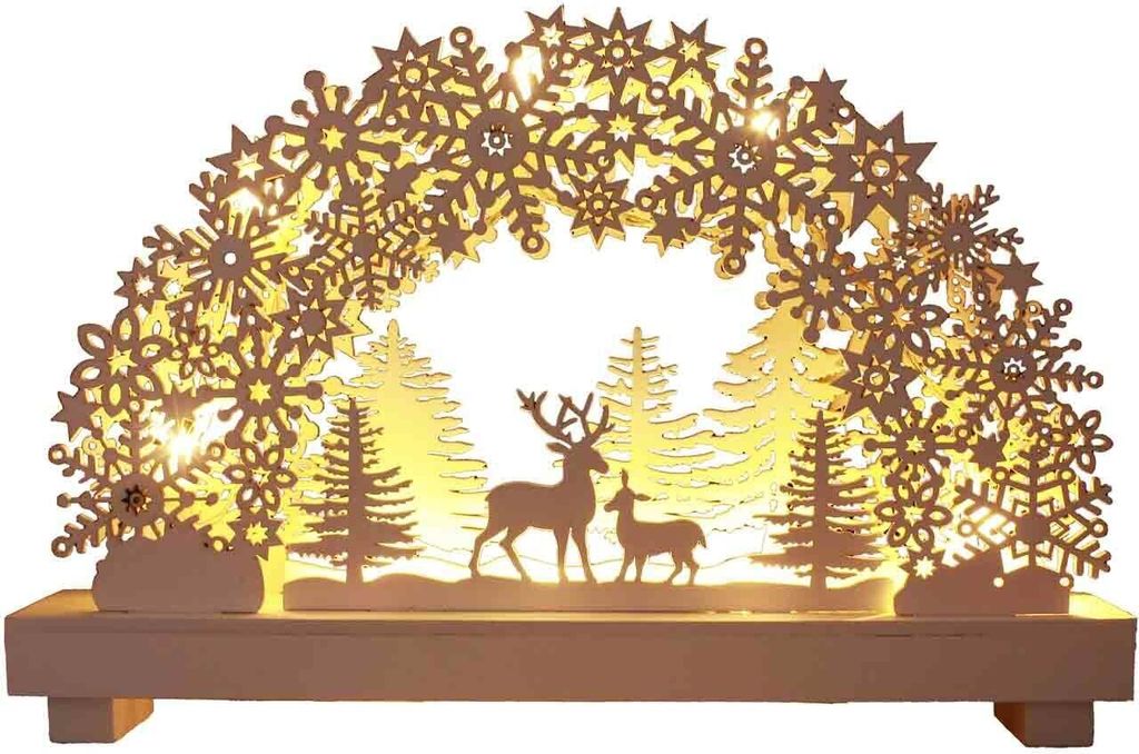 HAAC Holzbogen 8er LED Lichterbogen warmweiß 32 cm x 21 cm x 5 cm Schneeflocken