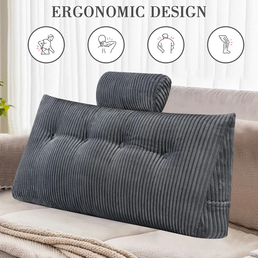 Coussin cunéiforme tête de lit gris 150 cm - Oreiller dossier lecture