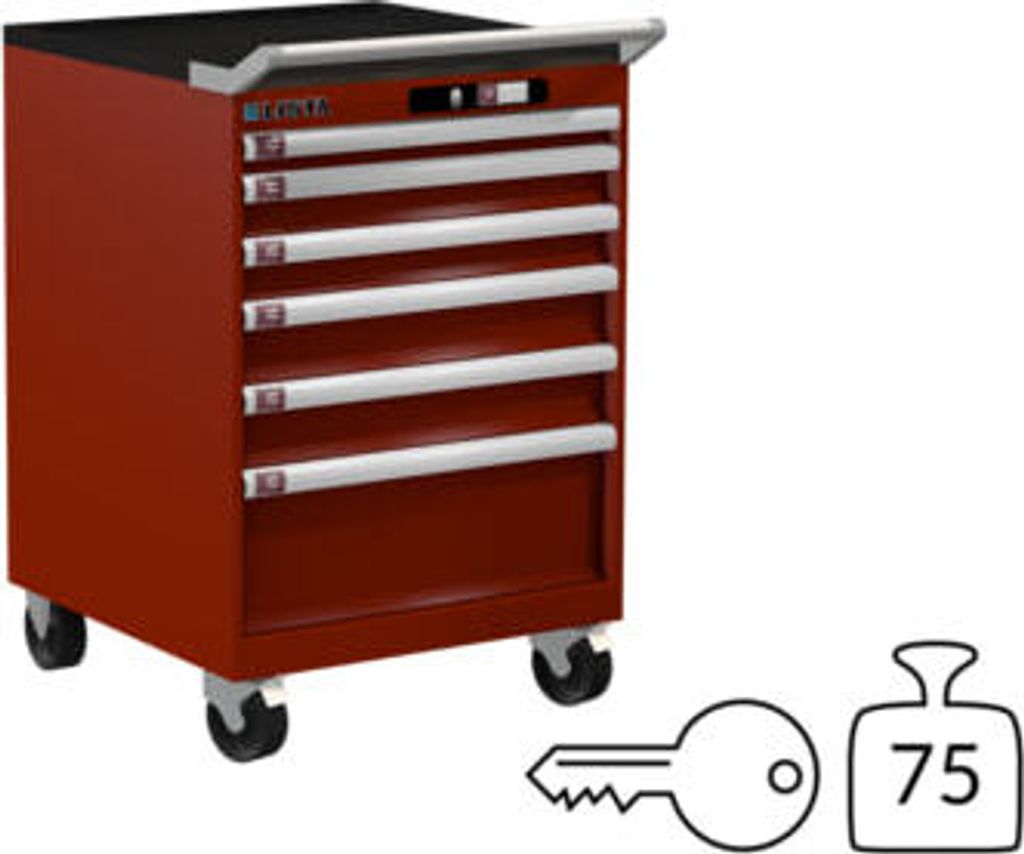 Lista Schubladenschrank - fahrbar - - 14.247.070 - 890 x 564 x 572 mm (HxBxT) - 6 Schubladen - 75 kg - Key Lock - rubinrot (RAL 3003)
