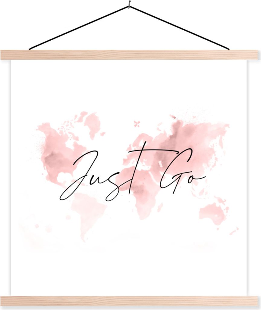 MuchoWow Textilposter Karte - Aquarell - Rosa - Zitate 60x60 cm mit holzfarbenen Rahmen - Wanddekoration