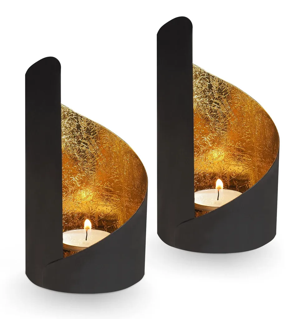 Bougeoirs Modernes en Métal Stables - Lot de 2 Supports Noirs et Dorés