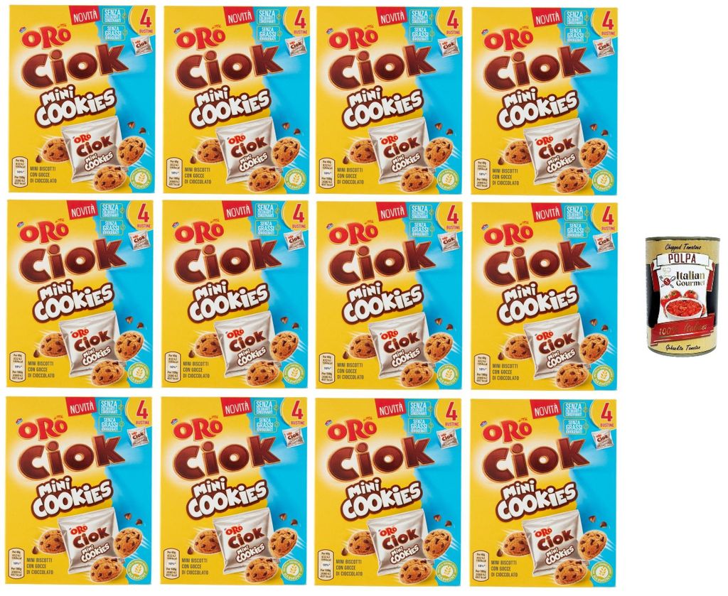 Oro Saiwa- Oro Ciock MiniCoockies Mini-Schokoladenkekse 12x 160gr + Italian Gourmet polpa 400g