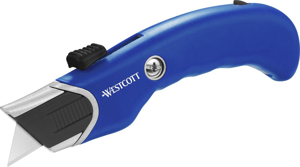 Westcott Sicherheits Cutter in Profi-Qualität | Sicherheitsmesser mit 19mm Trapezklinge | Inkl. 5 Ersatzklingen | Rückholfederung für maximale S...