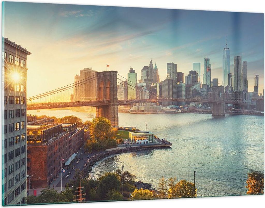 Bilder auf glas - New York Brücke - 120x80cm - Glasbilder - Wandbilder - Kunstdruck - zum Aufhängen bereit - Wanddekoration aus Glas - Glas Bilde...