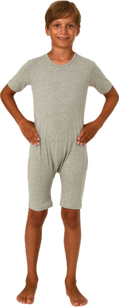 Kinder Pflegebody kurzarm - UNI - mit Beinreissverschluss ; grau , 116