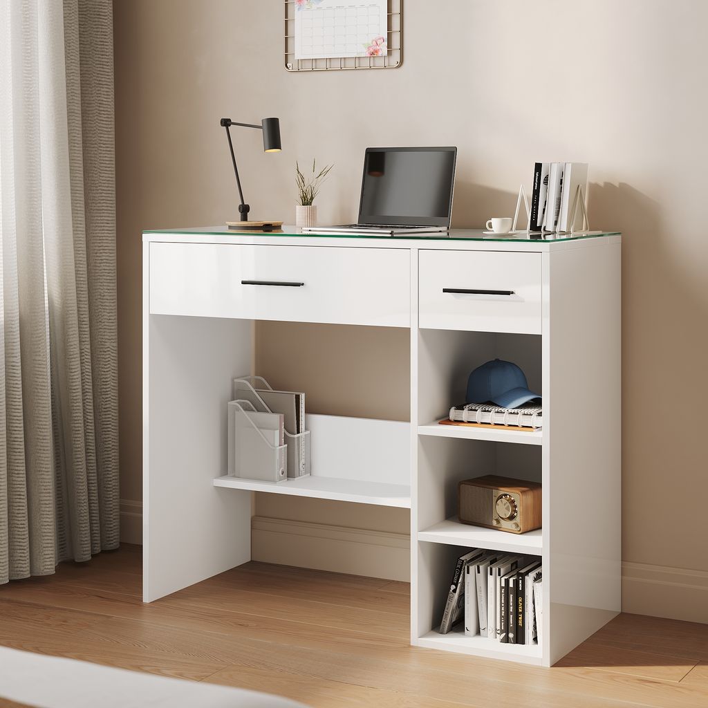 SONNI weiß Schminktisch 90x44x77cm,zwei Schubladen,Griffe aus Metall,Waschtischunterschrank,Kommode mit Schubladen