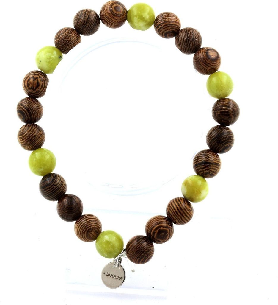 Armband Serpentinen-Jadeperlen aus China + Holz 8 mm