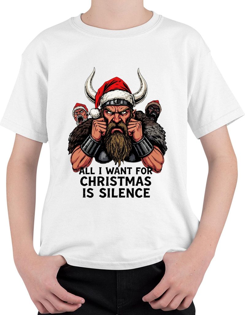 All I Want For Christmas Wikinger Bart Santa sarkastisch Geschenk Uni Kinder T-Shirt, Weiß, 152
