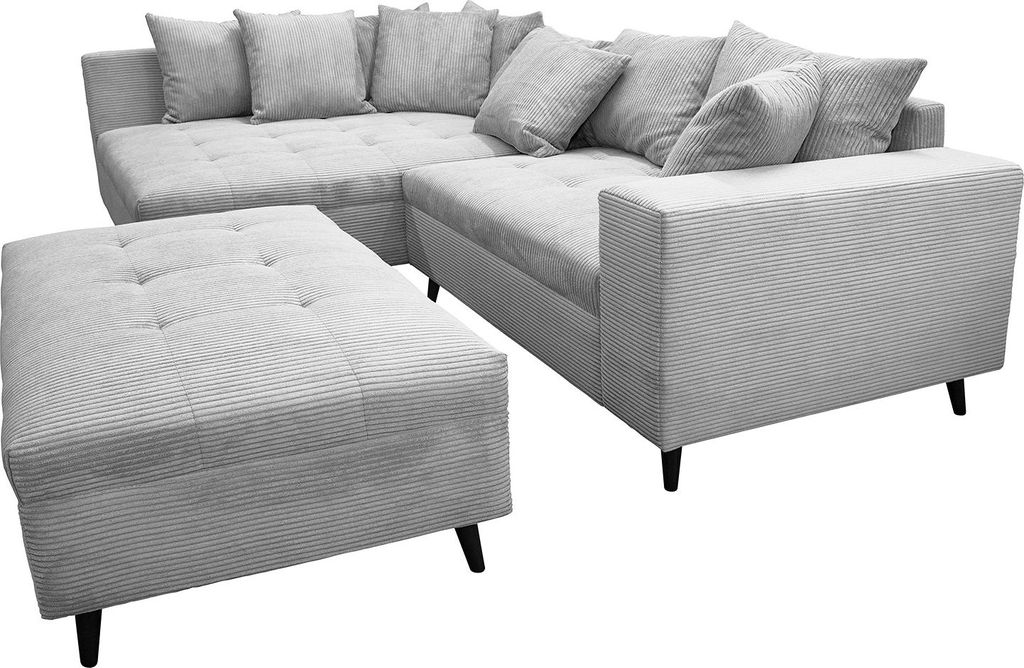 home24 Ecksofa mit Ottomane und Hocker
