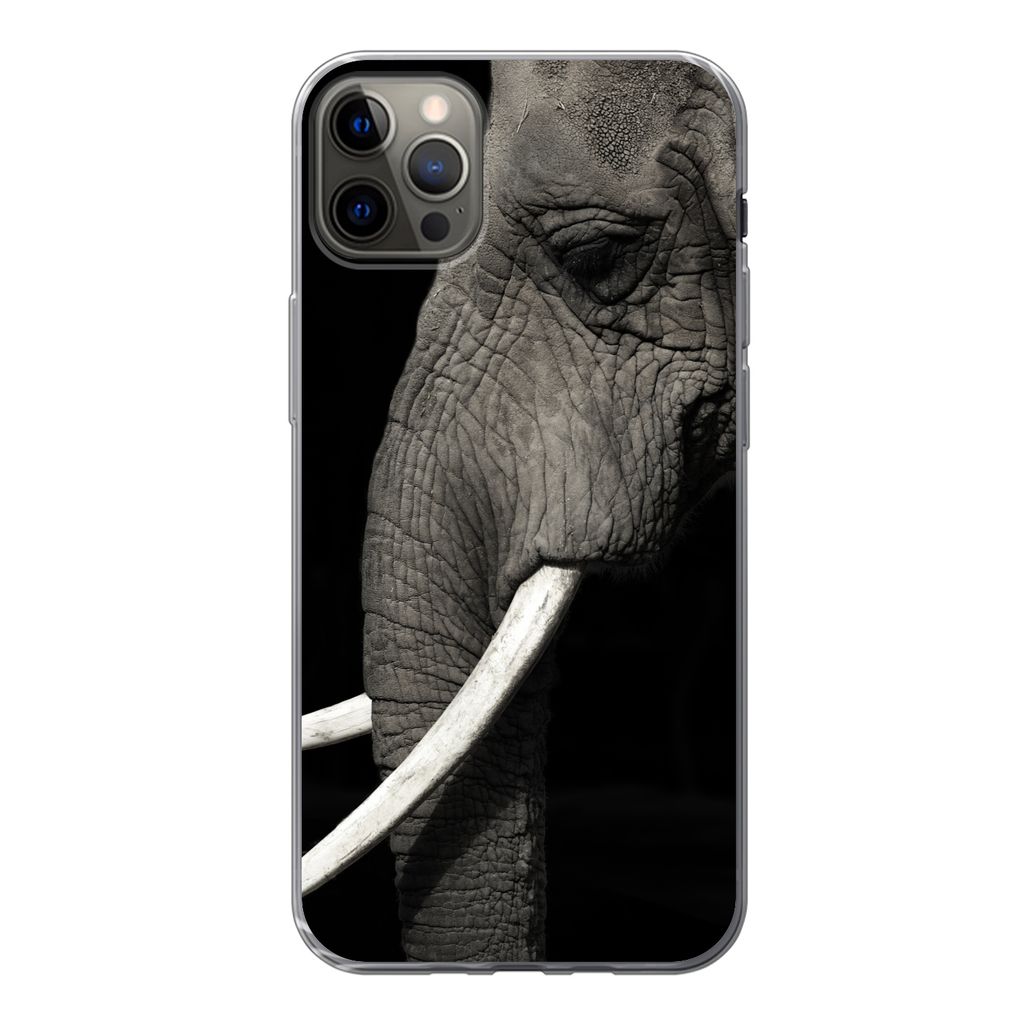 MuchoWow Handyhülle Schutzhülle Hülle für iPhone 12 Pro Max Elefant - Tier - Stoßzahn Silikon Softcase Handy Hülle - Hartschale