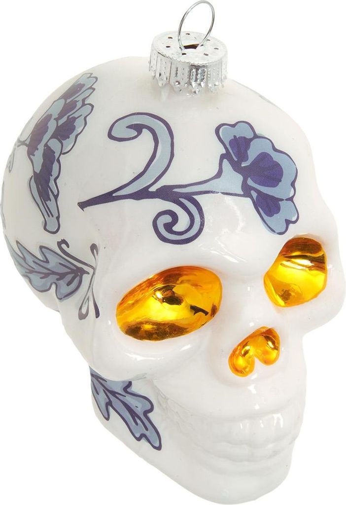 Krebs Glas Lauscha Weihnachtsbaumschmuck - Totenkopf im Chinoiserie Stil - aus Glas - ca. 10 cm