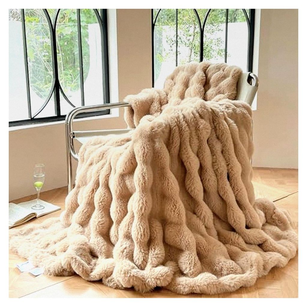 Wendbare Kaninchenfell-Kunstfelldecke, Sherpa-Plüschdecke, warm und gemütlich für Bett und Sofa (Kaffee, 150 x 200 cm)