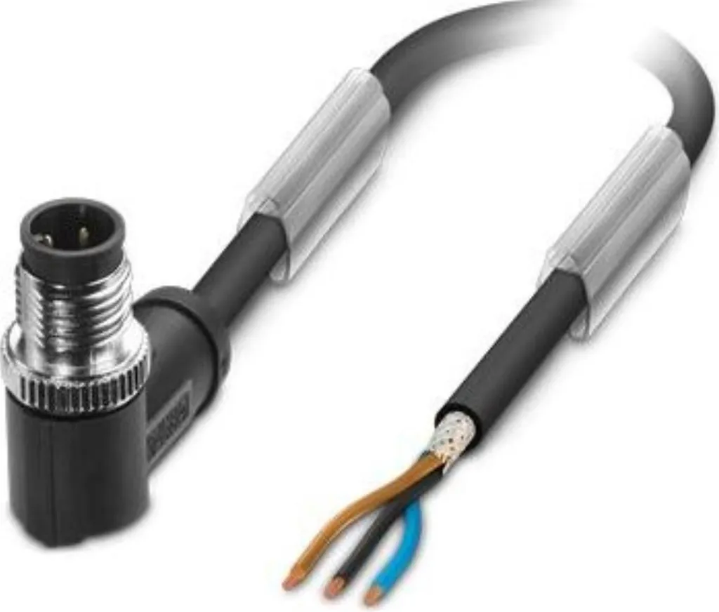 Cavo sensore M12 PUR a 3 pin angolati schermato/traino. Codifica A, lunghezza 4,0 metri nero-grigio RAL 7021,