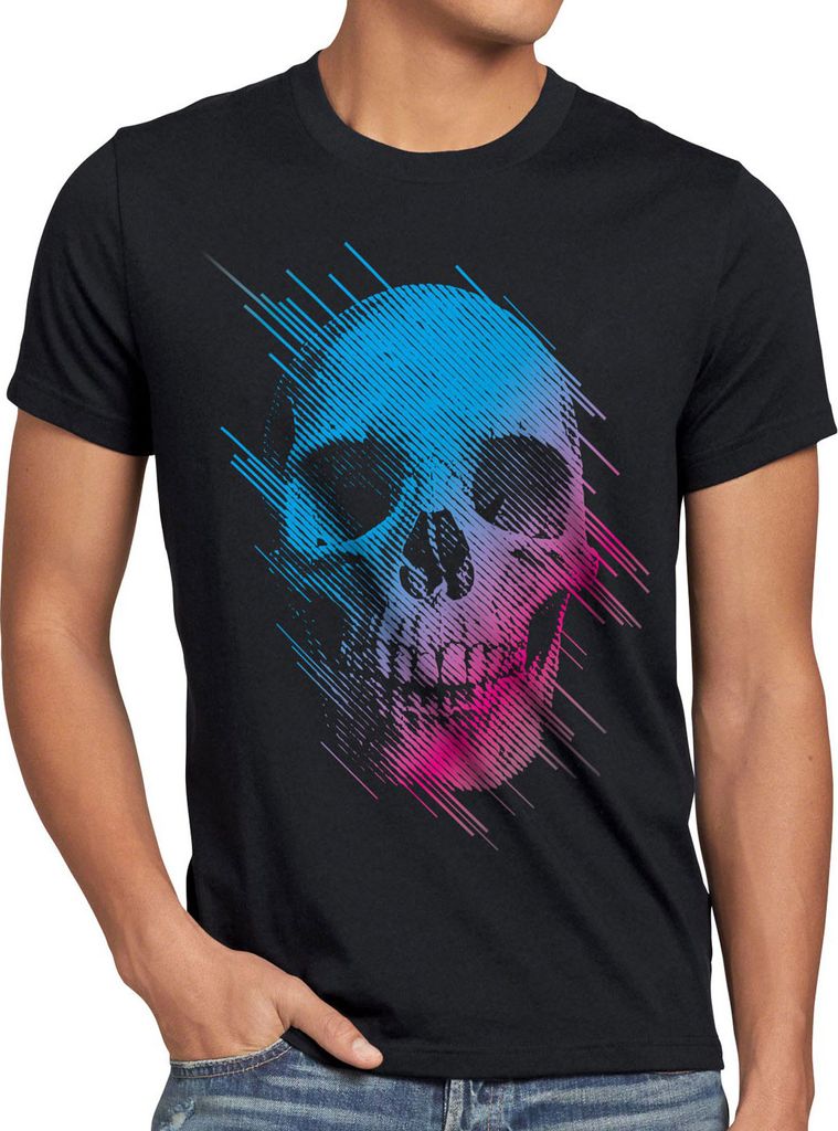 style3 Neon Skull T-Shirt Herren totenkopf disco neon festival