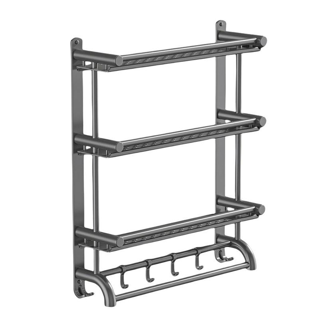 Wandregal für Badezimmer ohne Bohren, Edelstahl, mit Haken, rostfrei, 3-stöckig, 60cm