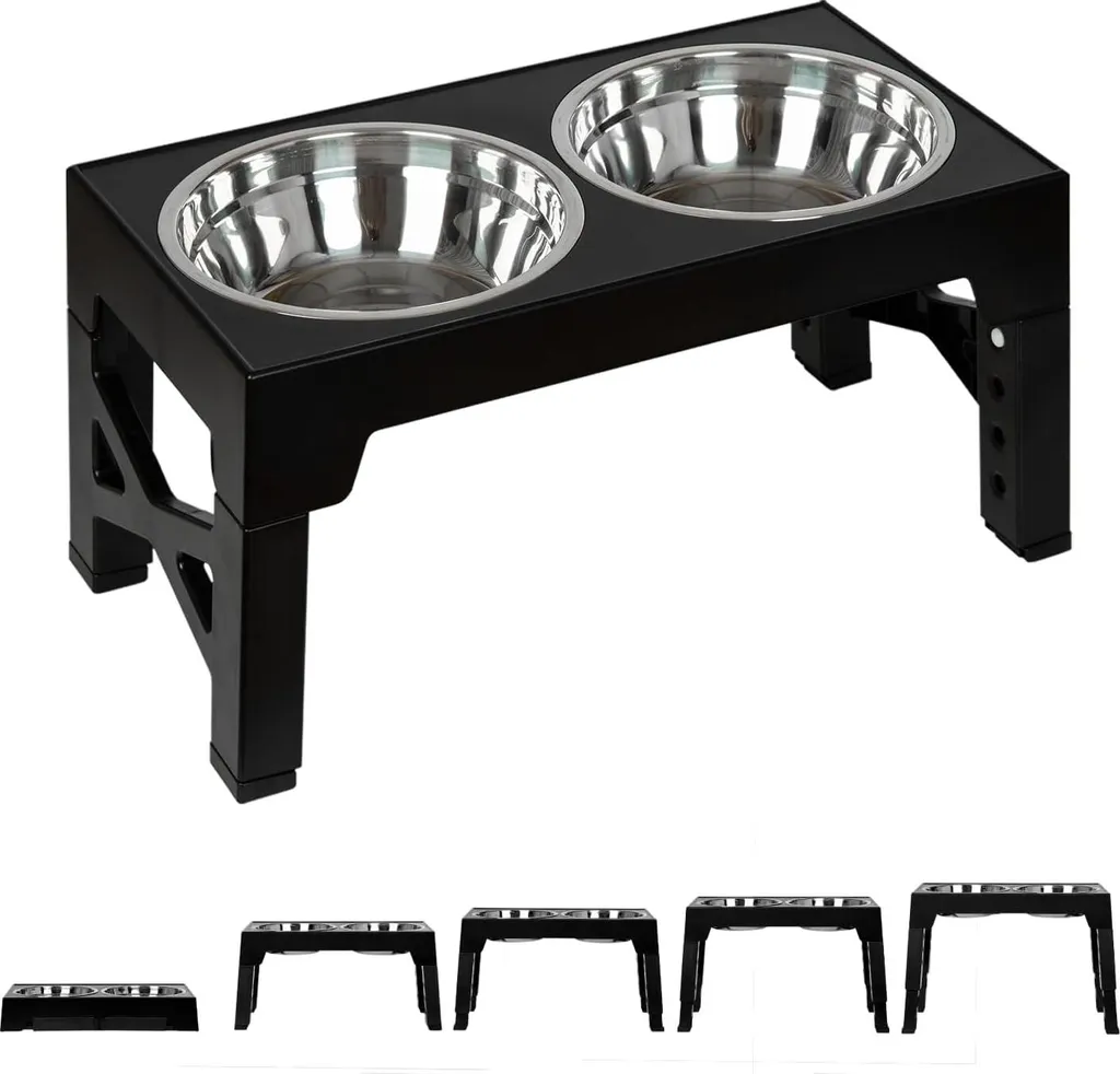 Gamelle surélevée pour chien avec 2 bols inox réglable 5 hauteurs Noir