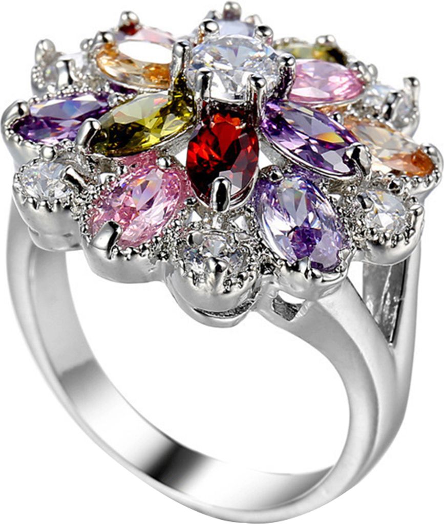 Damen-Ring, mehrfarbig, Zirkonia, eingelegt, Hochzeit, Verlobung, Schmuck, Geschenk-Mehrfarbig,US 9