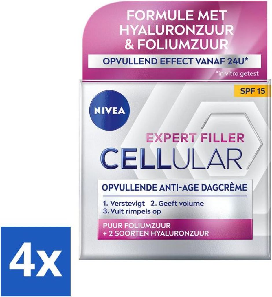 NIVEA – CELLular Expert Filler Tagescreme – Anti-Aging Gesichtscreme – LSF 15 – Mit Hyaluronsäure, Kreatin & Folsäure – 50 ml - Vorteil...