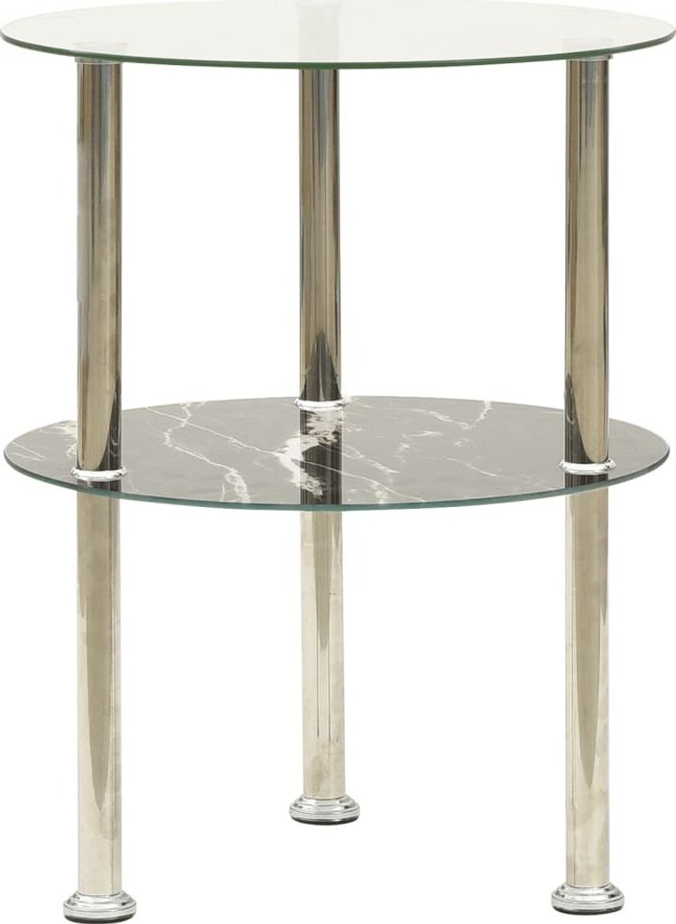 SYFAX Beistelltisch mit 2 Ablagen Transparent & Schwarz 38cm Hartglas