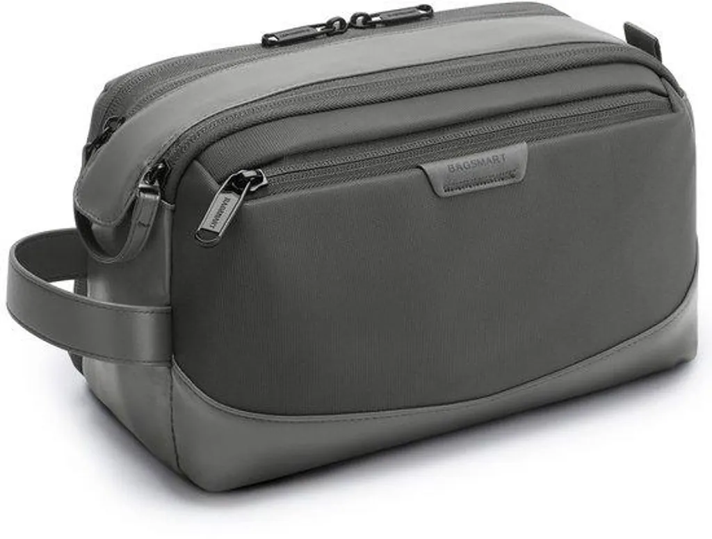 Trousse de toilette de voyage grise en cuir étanche pour valise cabine