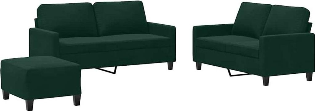 vidaXL 3-tlg. Sofagarnitur mit Kissen Dunkelgrün Samt