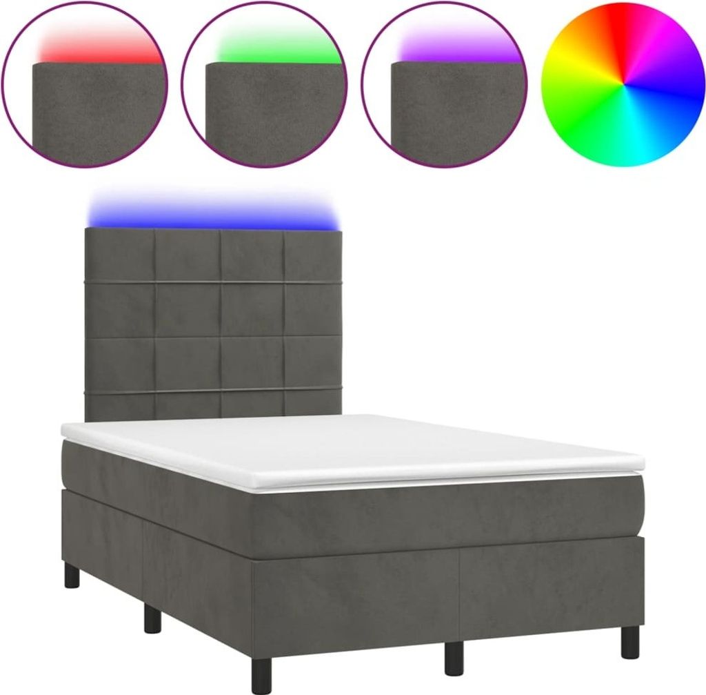 Ankonbej Boxspringbett mit Matratze & LED Dunkelgrau 120x190 cm Samt