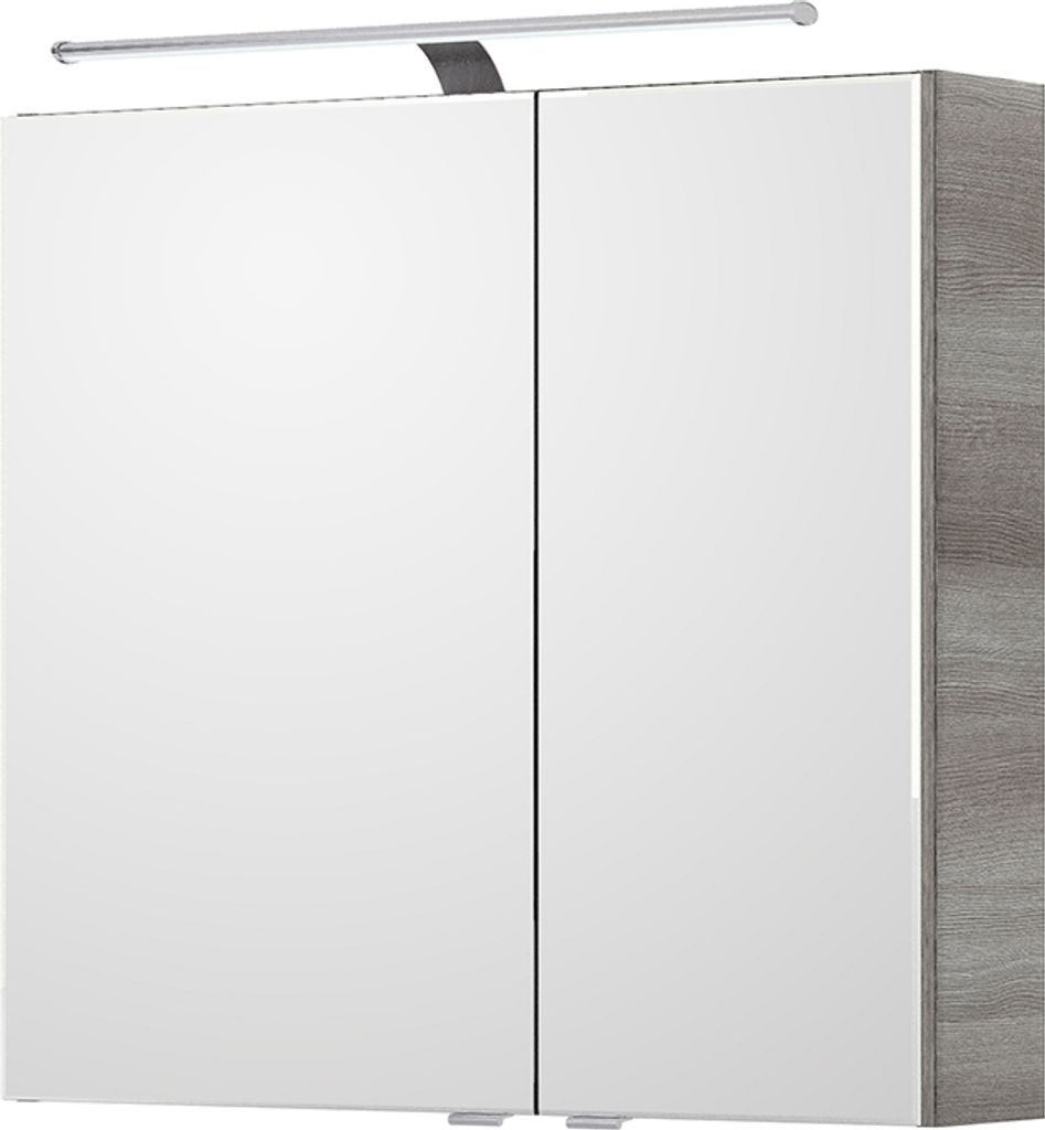 Badezimmer Spiegelschrank, 75cm breit, mit LED Beleuchtung in Graphit Struktur quer Nb. SOLINGEN-66, B/H/T ca. 75/70,3/17 cm