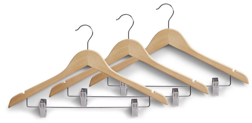 Zeller Kleiderbügel m. Clips, 3-er Set, natur 44,5 Produktbild 