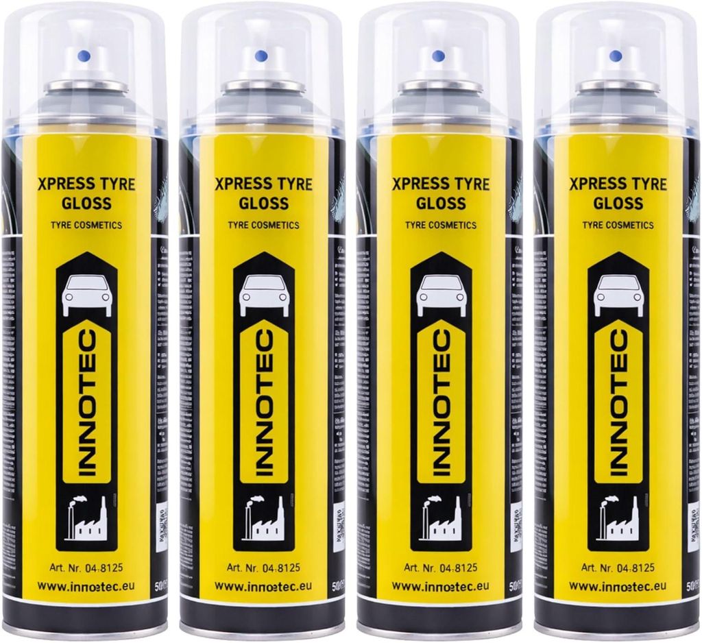 4 Stück INNOTEC Xpress Tyre Gloss 500 ml – Reifenglanz-Spray für langanhaltenden Hochglanz und gepflegtes Erscheinungsbild