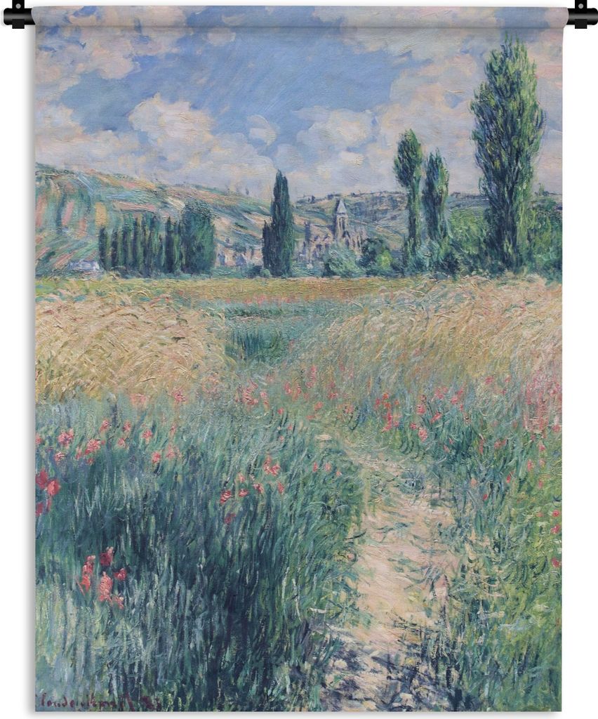 MuchoWow Wandteppich Wandbehang Weg auf der Insel Saint Martin, Vetheuil - Gemälde von Claude Monet 60x80 cm Tapisserie Dekoration Wandtuch - De...