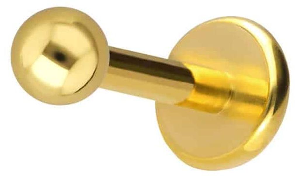 Ohrpiercing, Nasenpiercing Titan Labret mit Innengewinde + 925er Silber Aufsatz MOISSANIT Gold Stablänge: 7mm + Stabstärke: 1mm + Kugelgröße: 2...