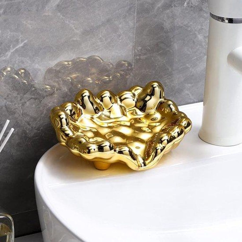 Kunststof zeepdispenser met zelfafvoerend zeeprekje - antislip zeephouder - geschikt voor badkamer, keuken en op reis, goudkleurig design