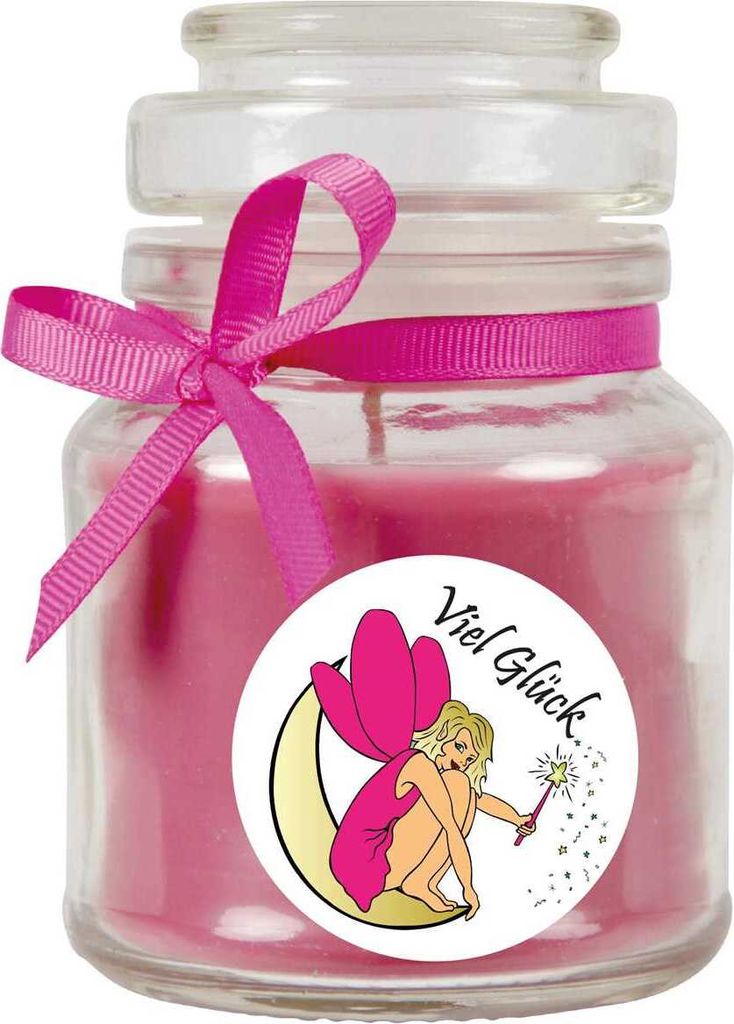 Duftkerze im Bonbonglas "Viel Glück", Duft: Lavendel ( Lila ), 120g - Brenndauer bis zu 30 Stunden
