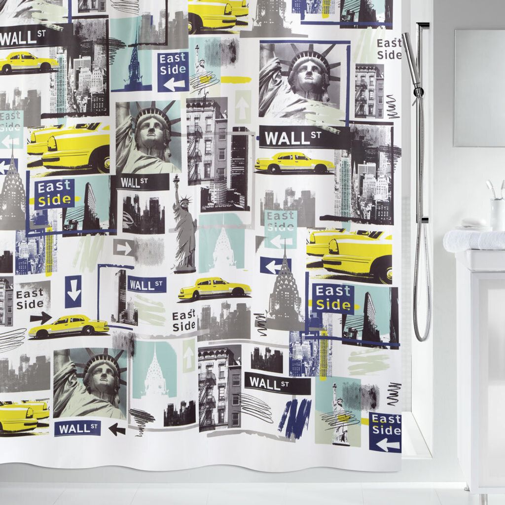 Spirella Anti-Schimmel Duschvorhang "Big Apple" Anti-Bakteriell, waschbar, wasserdicht Polyester 180x180cm