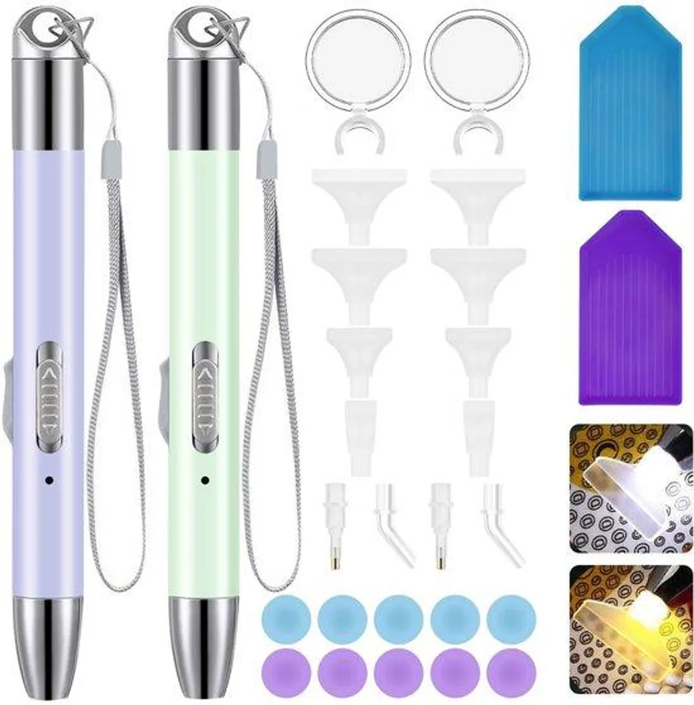 Lot de 2 forets diamantés 5D rechargeables USB pour nail art - Vert/Violet