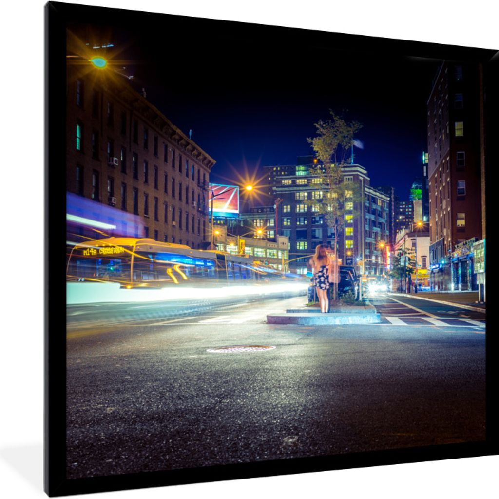 MuchoWow Gerahmtes Poster New-York - Brooklyn - Lichter 40x40 cm - Poster mit Schwarzem Bilderrahmen Wandposter Rahmen Foto Bilder - Mit Rahmen -...