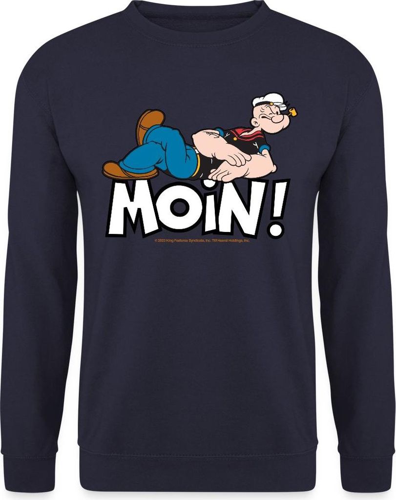 Spreadshirt Popeye Faulenzen Mit Schrift Moin Uni Pullover, M, Navy
