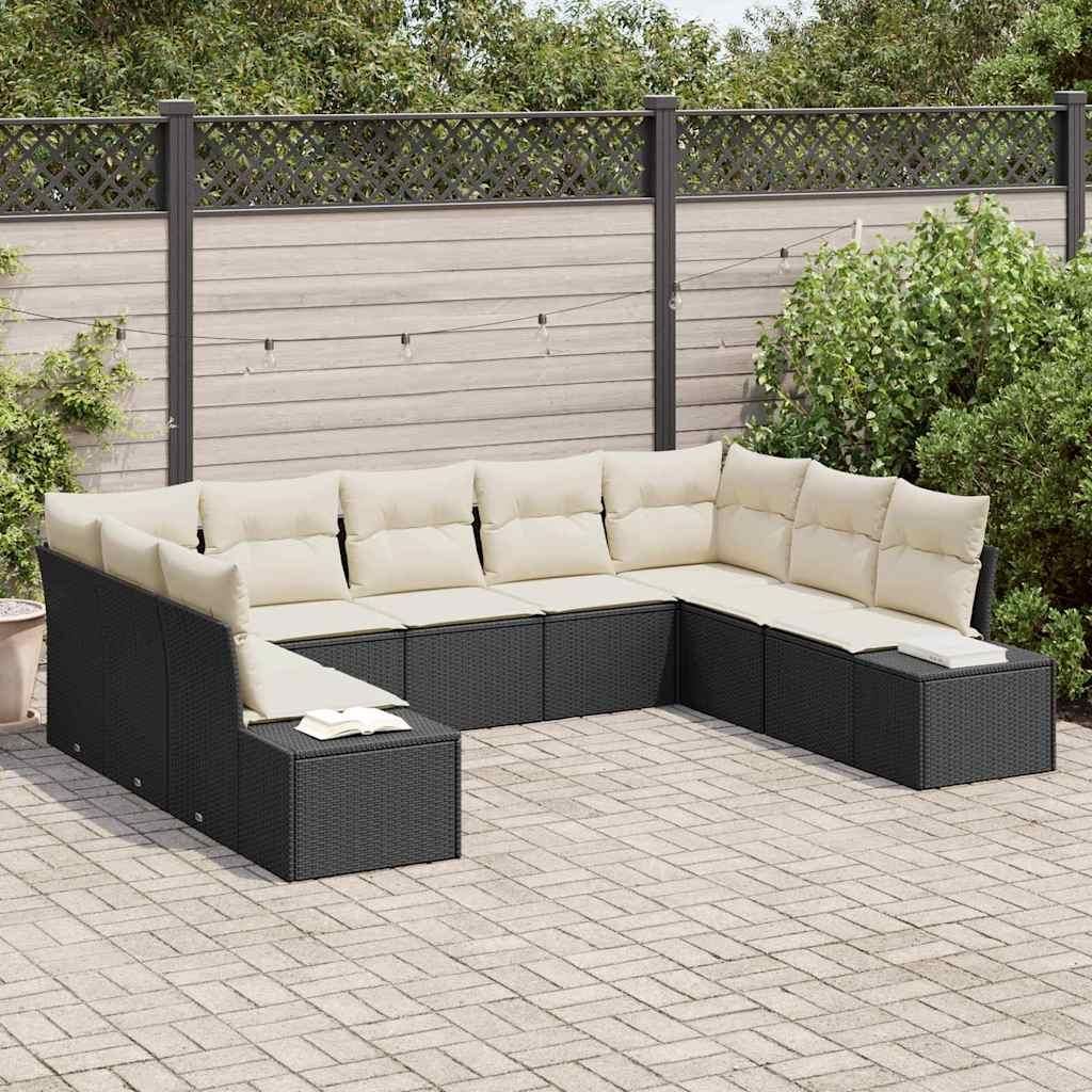 Maison Exclusive - Gartensofa-set mit Kissen 9 pcs Schwarz Poly-Rattan