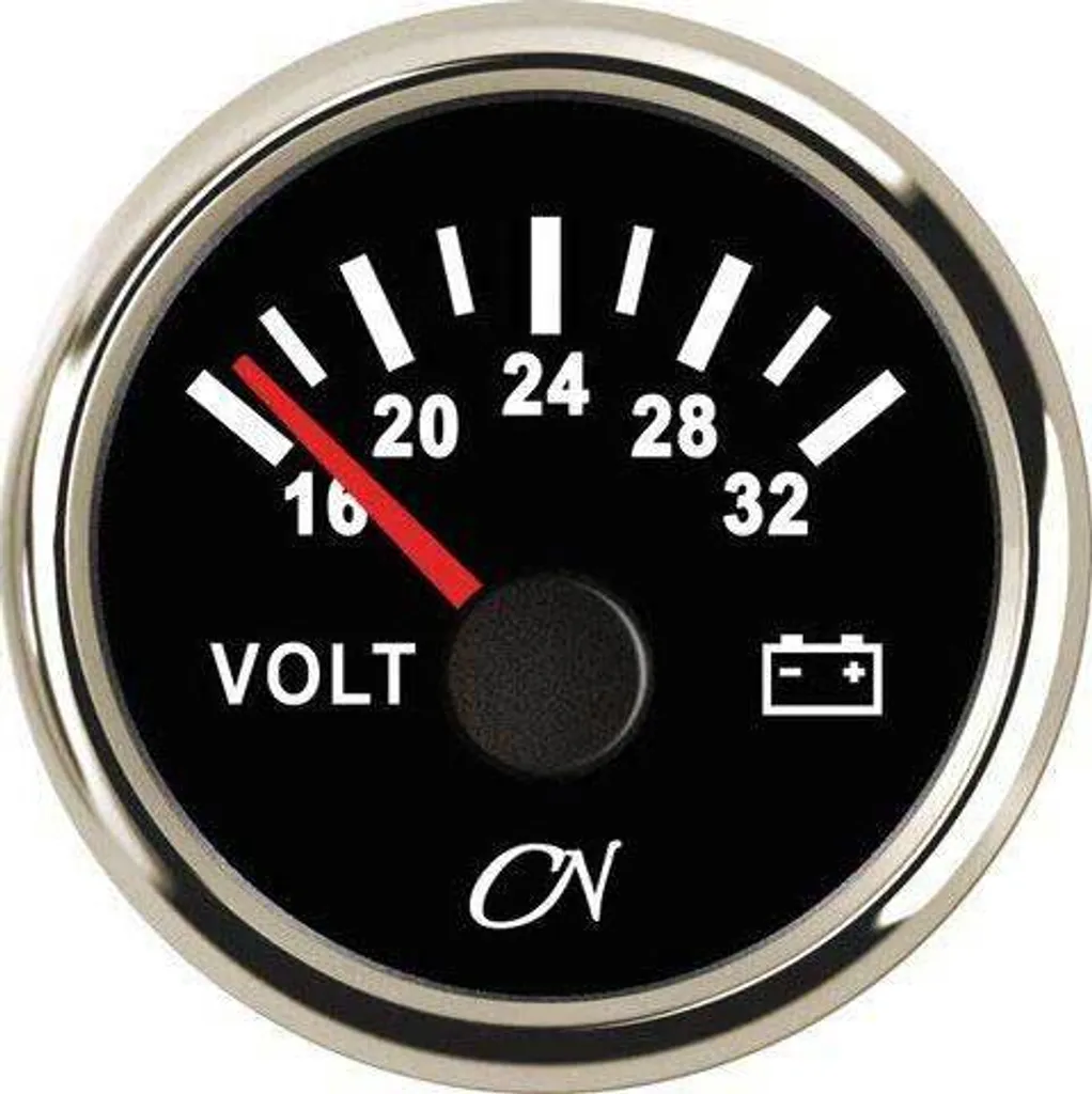 Voltmètre 24V pour Bateau et Camion CN-Instrument Noir Chrome 52mm