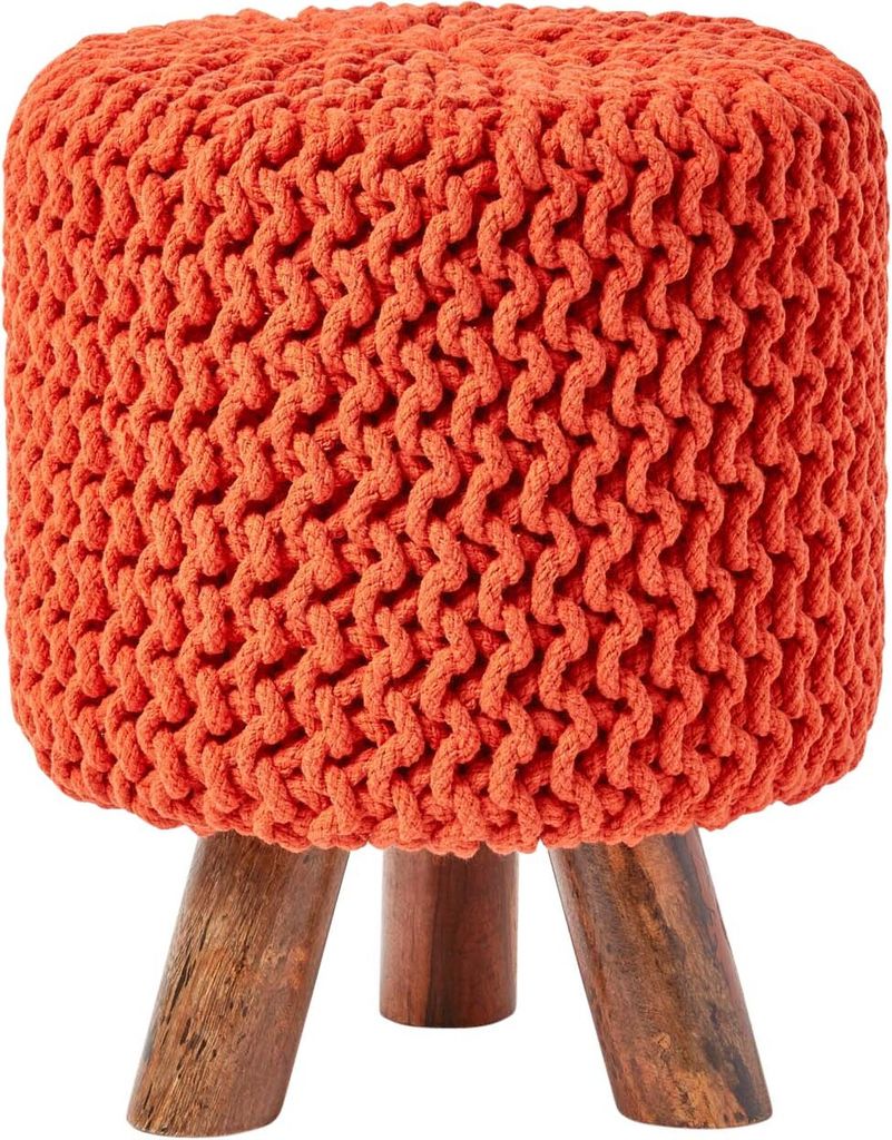 HOMESCAPES Gestrickter Fußhocker, 42 cm hoch, orange