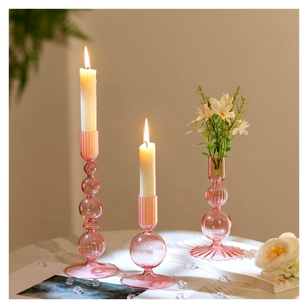 Kerzenständer aus buntem Glas für Stabkerzen - 3er Set