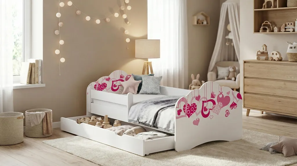 Lit enfant antichute 160x80 avec matelas confort et coffre de rangement
