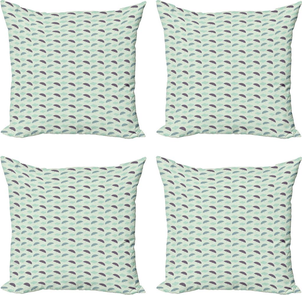 ABAKUHAUS Pastell Kissenbezug Set (4 Stück), Regen Wolken und Sonnenschirme, Moderner Doppelseitiger Digitaldruck, 40 cm x 40 cm, Hellgrün Multic...