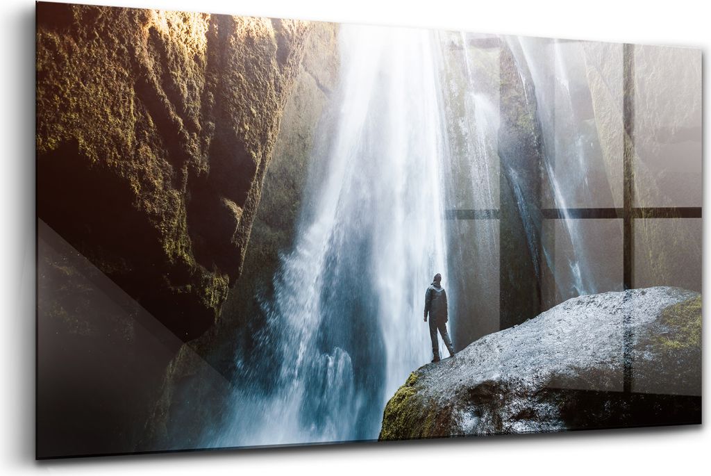 120x60 - Glasbilder - Bilder auf Wandbild - Foto auf Glas - Blick auf den Gljufrabui-Wasserfall