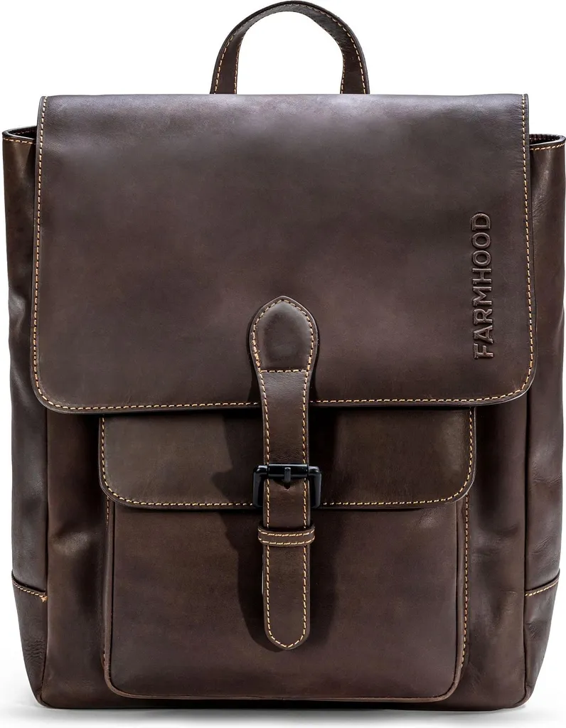 Farmhood Nashville sac à dos en cuir véritable marron foncé vintage